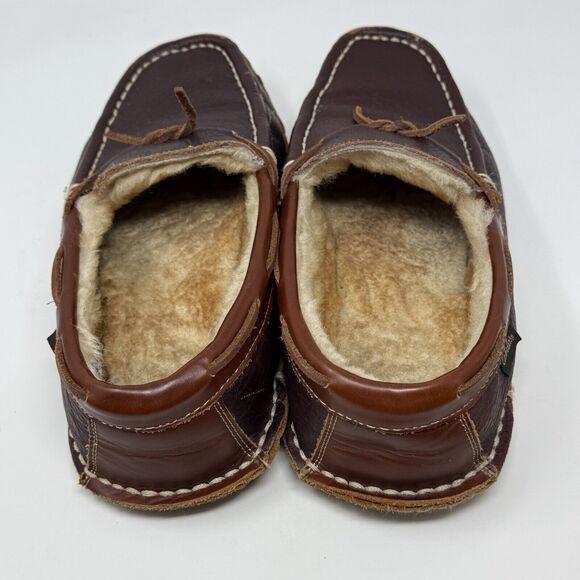 Cabelas Oil Tanned Leather Slippers Mens 9 M Sherpa Lined Moccasin Loafers - Picture 10 of 16